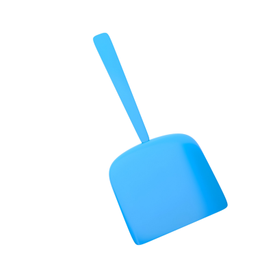 Uzun saplı mavi bir faraş. Toz ve enkazı verimli bir şekilde toplamak için tasarlanmış..