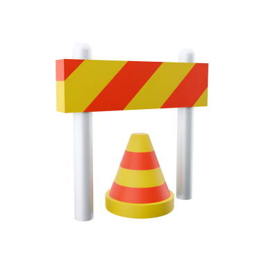 Trafik konisi olan bir inşaat uyarısı, güvenlik ve tedbir için çalışma alanını gösteriyor..