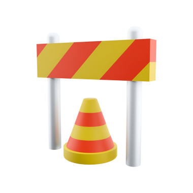 Trafik konisi olan bir inşaat uyarısı, bakım ve ikaz altındaki bir bölgeyi gösterir.