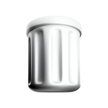 Dikey çıkıntıları olan basit bir beyaz kap, muhtemelen depolama veya paketleme için kullanılır.