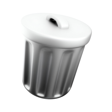 Beyaz kapaklı metalik bir çöp tenekesi, atık atmak için tasarlanmış..