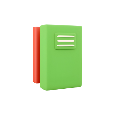 Renkli, stilize bir kitap. Yeşil kapağı ve kırmızı omurgası var. Bilgiyi ve öğrenmeyi simgeliyor..