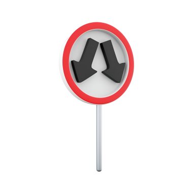 İki aşağı doğru ok içeren dairesel bir trafik işareti, birleşme ya da sürücüler için ihtiyat gerektiren bir durumu gösterir.