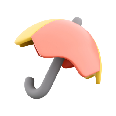 Yağmurdan ve güneşten korunmayı temsil eden pembe ve sarı desenli stilize bir şemsiye..