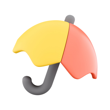 Gri saplı sarı ve kırmızı bir gölgelik içeren renkli bir şemsiye, yağmurdan ve güneşten korunmayı simgeliyor..