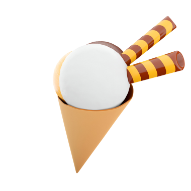 Lezzetli bir dondurma külahı bir kepçe vanilya ve iki çizgili çubukla tatlandırmak için..