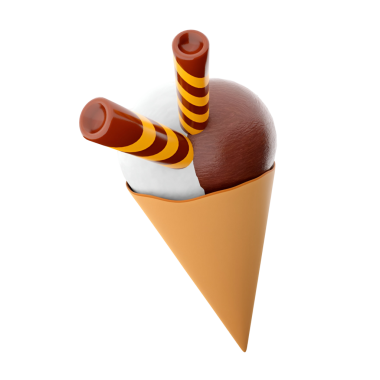 Çikolata ve vanilya aromalı iki çizgili çikolatalı lezzetli bir dondurma külahı..