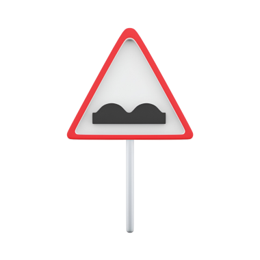 Yoldaki tümseği gösteren üçgen bir uyarı işareti, kırmızı bir kenar ve tümseğin siyah bir silüeti var..