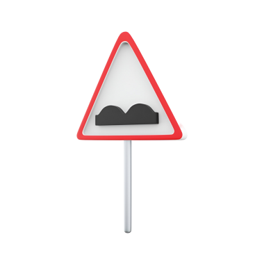 Kırmızı kenarı ve siyah şişlik sembolü olan üçgen şekilli hız tümseğini gösteren bir uyarı işareti..