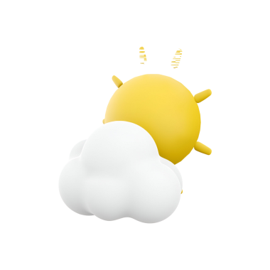 Pofuduk beyaz bir bulutun arkasından dışarı bakan neşeli bir güneş, parlak ve güneşli bir günü temsil ediyor..