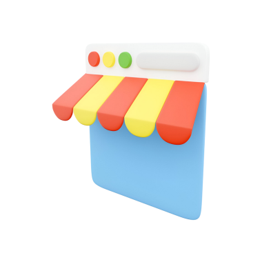 Çevrimiçi bir dükkan veya pazar yerini temsil eden renkli bir mağaza simgesi.