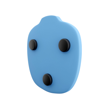 Üç siyah düğmeli stilize edilmiş bir mavi kalkan, muhtemelen bir oyun denetleyicisini ya da bir kullanıcı arayüzü ögesini temsil ediyor..