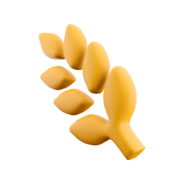 Yaprakları olan, büyümeyi ve doğayı temsil eden biçimlendirilmiş sarı bir dal..