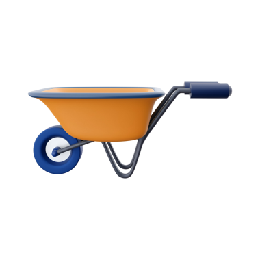 Bahçe işlerinde veya inşaatlarda malzeme taşımak için tasarlanmış renkli bir el arabası..