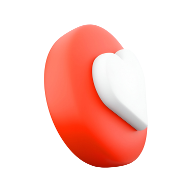 Beyaz bir kalp sembolü içeren biçimlendirilmiş kırmızı düğme, aşkı ya da takdiri temsil eder, genellikle dijital arayüzlerde kullanılır..