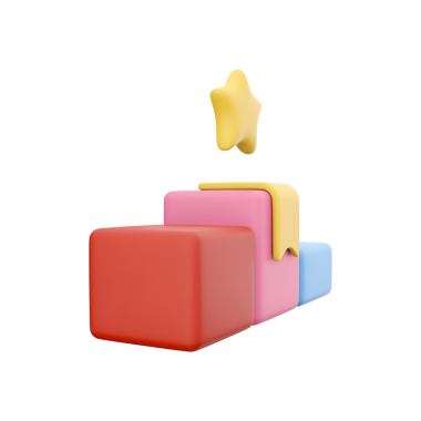 Üzerinde yıldız şeklinde bir parça olan renkli yapı taşları yaratıcılığı ve oyunculuğu işaret ediyor..