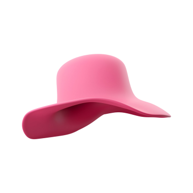 Geniş kenarlı parlak pembe bir şapka. Güneş koruması ve moda için tasarlanmış..