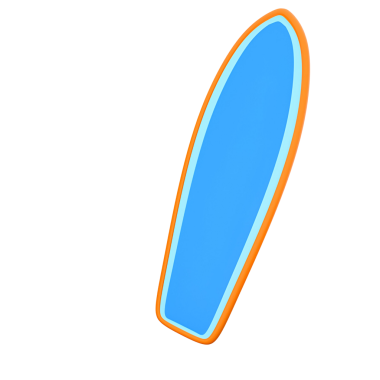 Turuncu çizgili mavi bir sörf tahtası. Sörf aktiviteleri ve plaj tatili için tasarlanmış..