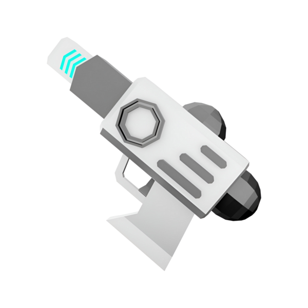 Üzerinde gri bir vücut ve mavi ışık göstergesi olan parlak bir tasarımı olan fütüristik bir bilim kurgu patlatıcı..