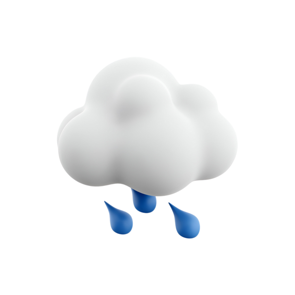 Mavi yağmur damlalarıyla basit bir bulut emojisi, yağmurlu havayı temsil ediyor..