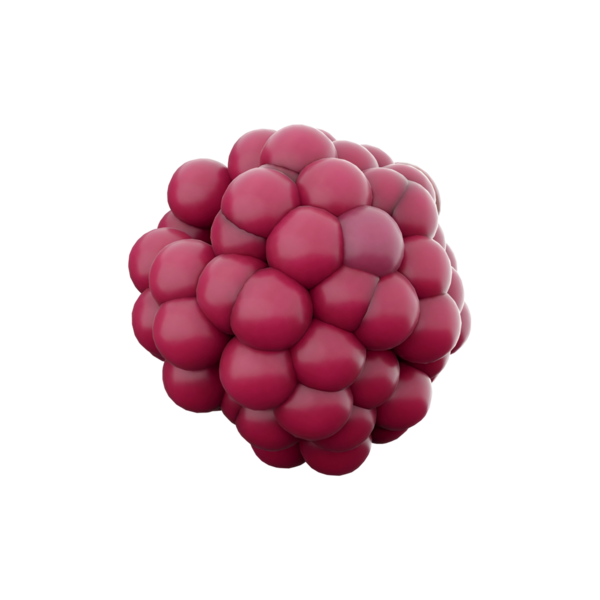 Meyveye benzeyen küresel şekiller kümesi pürüzsüz ve parlak bir yüzey sergiliyor..