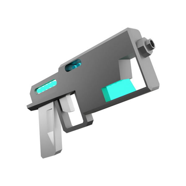 Sivri dizaynlı ve mavi aksanlı bir ateşli silahın modern tasviri..