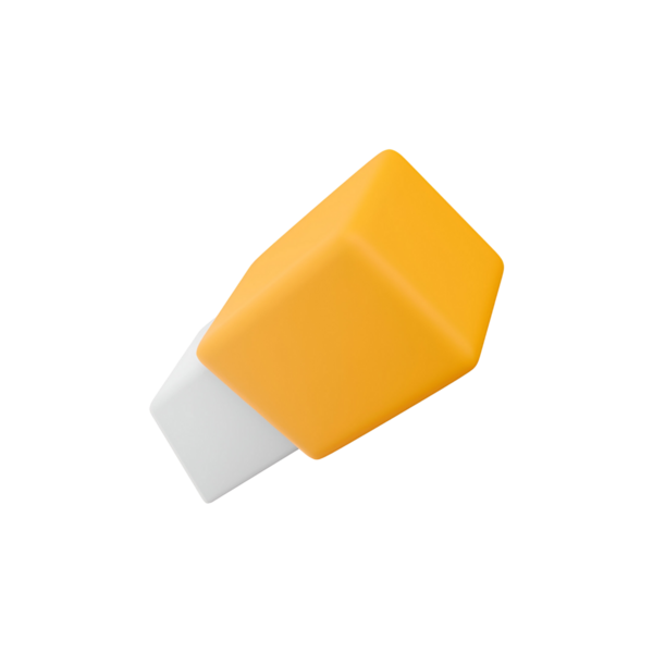 Sarı ve beyaz desenli basit, stilize bir silgi, genellikle kalem işaretlerini düzeltmek için kullanılır..