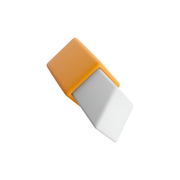 Kalem izlerini düzeltmek için tasarlanmış turuncu ve beyaz bölümleri içeren iki tonlu bir silgi..