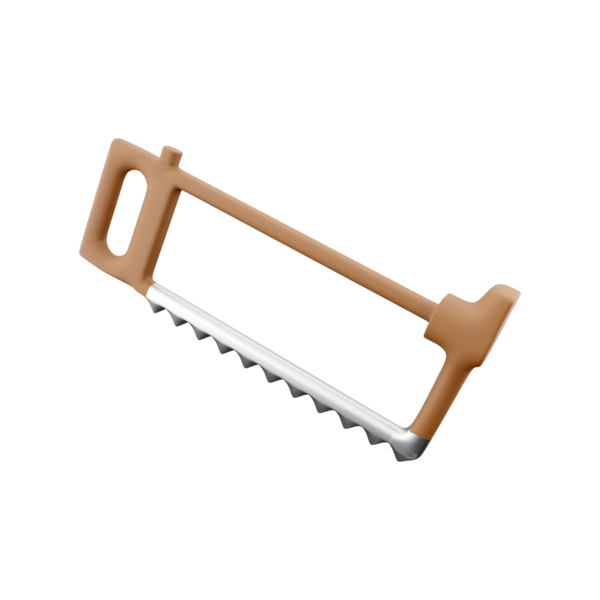 Kahverengi saplı bir el testeresi ve tırtıklı bir bıçak, odun kesmek ya da diğer malzemeler için tasarlanmış..