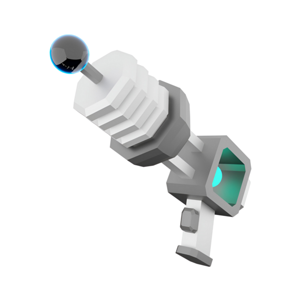 Pürüzsüz, geometrik şekilli, parıldayan elementi olan stilize bir gelecek silah tasarımı..