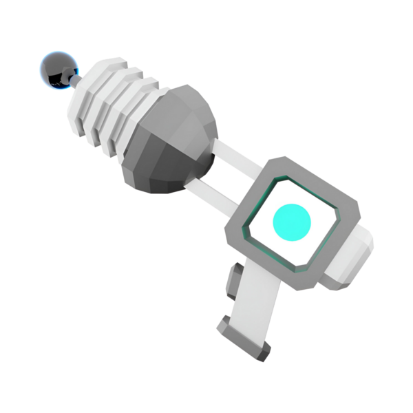 Pürüzsüz tasarımı olan stilize bir ışın tabancası, dairesel bir düğme ve parlak bir ipucu, çoğunlukla bilim kurgu temalarında kullanılır..