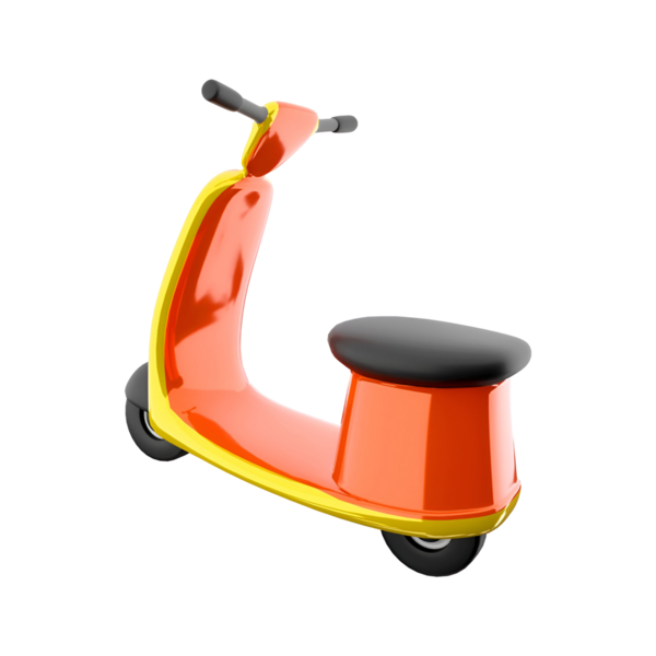 Renkli, modern bir scooter, eğlence ve eğlence için tasarlanmış, gösterişli bir tasarımı ve rahat bir koltuğu var..