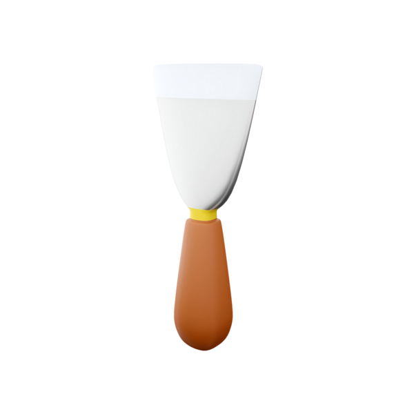 Beyaz bıçaklı ve kahverengi saplı bir spatula, krema ya da boya gibi maddeleri yaymak ya da düzleştirmek için kullanılır..