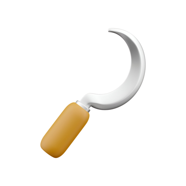 Turuncu saplı kavisli bir metal alet. Genellikle kesim ve hasat için kullanılır..