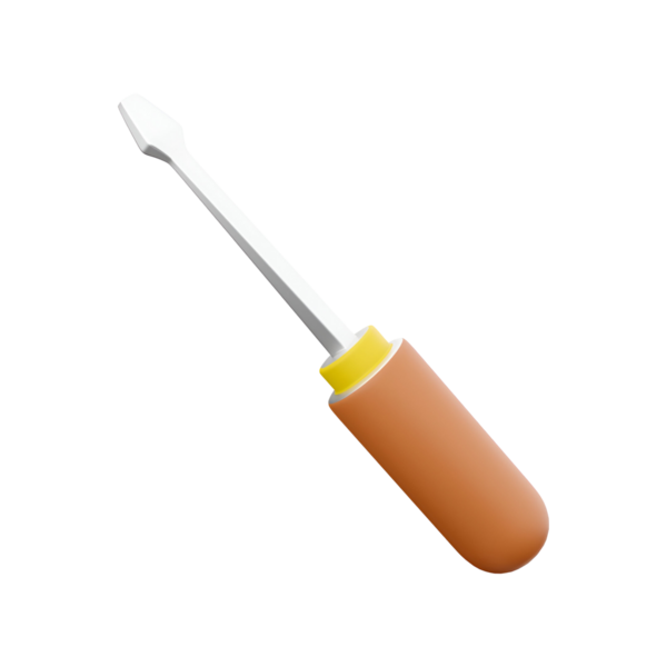 Turuncu saplı ve gümüş metal uçlu düz başlı bir tornavida. Düz başlı vidaları döndürmek için tasarlanmış..