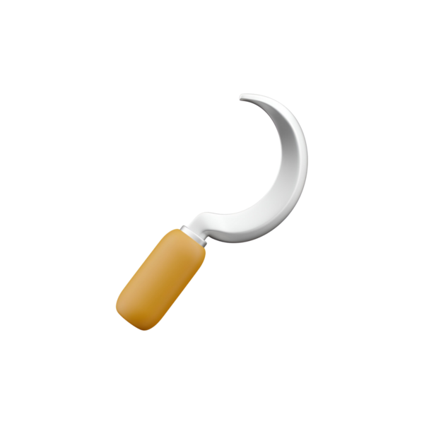 Saplı kavisli bir araç, genellikle kesme veya hasat için kullanılır.