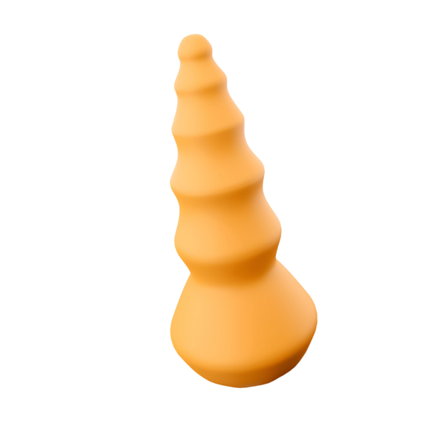 Pürüzsüz, turuncu, sarmal şekilli kabuğa benzeyen, sanatsal veya dekoratif amaçlar için tasarlanmış bir nesne..