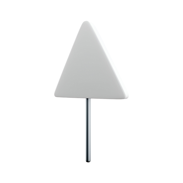 Gümüş bir direğe monte edilmiş basit bir beyaz üçgen tabela, genellikle yön ve bilgi amaçlı kullanılır..