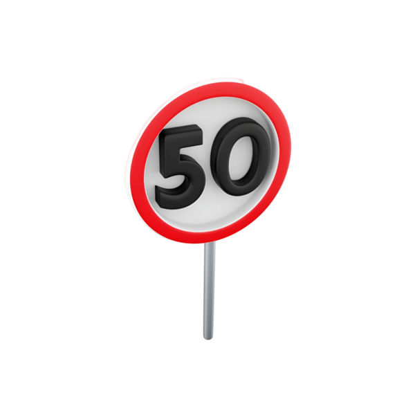 50 hız limitini gösteren dairesel trafik işareti.