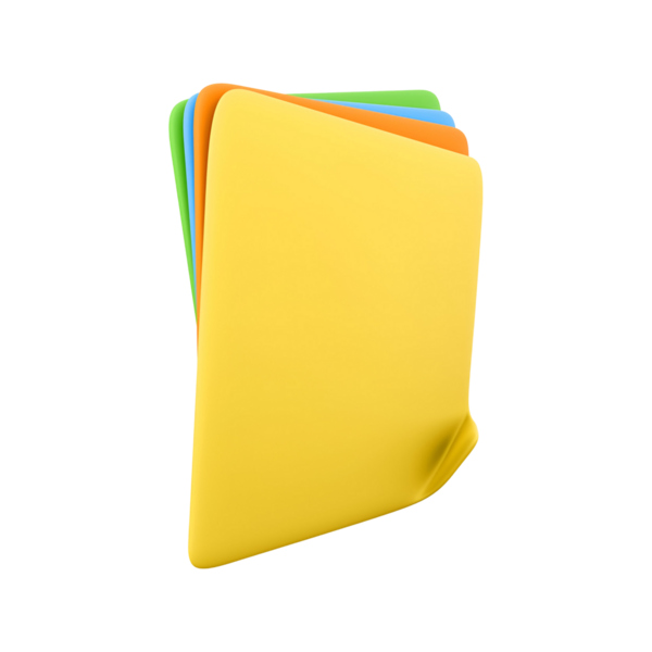 Renkli klasörler, öncelikli olarak sarı, organizasyon ve belge yönetimini temsil eden.