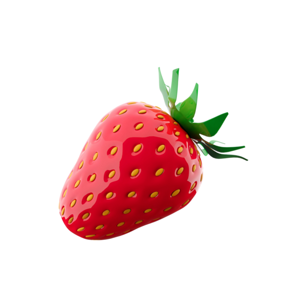 Canlı, gerçekçi, yeşil yapraklı, sulu dokusunu ve parlak kırmızı rengini sergileyen bir çilek..