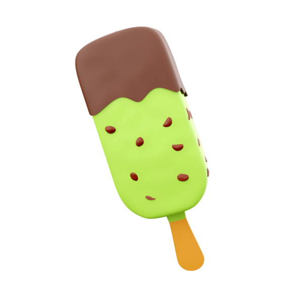 Çikolata kaplı ve yeşil tabanlı renkli bir dondurma. Çikolata parçacıkları, ferahlatıcı bir ikram için mükemmel..