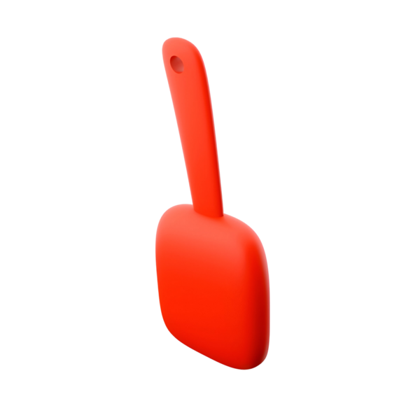 Düz başlı kırmızı silikon bir spatula, pişirme ve pişirme işleri için tasarlanmış..