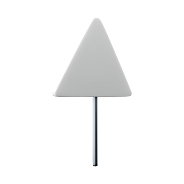 Metalik bir direğin üzerindeki minimalist üçgen ok işareti, genellikle yönsel amaçlar için kullanılır veya belirli bir konumu gösterir..