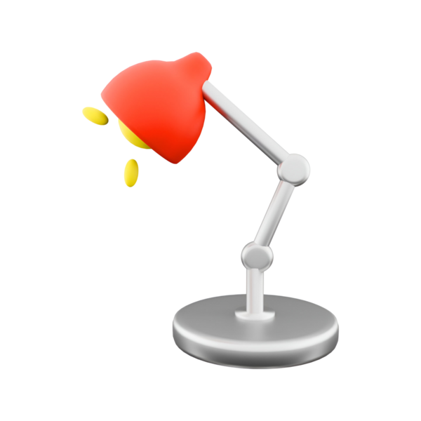 Çalışmak ya da çalışmak için odaklanmış ışık sağlayan kırmızı gölgeli ve ayarlanabilir kollu modern bir masa lambası..