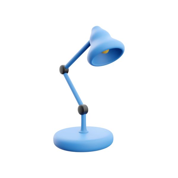 Çalışma alanlarını ya da çalışma alanlarını aydınlatmak için tasarlanmış ayarlanabilir kollu mavi bir masa lambası..