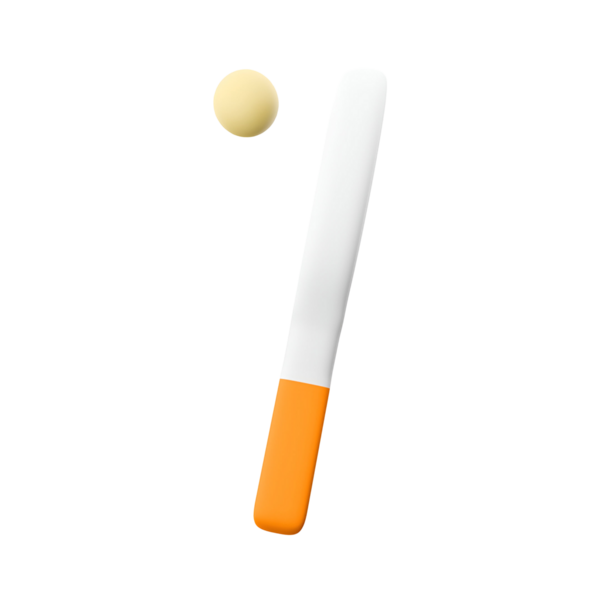 Üzerinde turuncu saplı ve küçük yuvarlak bir nesne olan basit bir beyaz bıçak, muhtemelen yemek hazırlamak ya da servis etmek için..