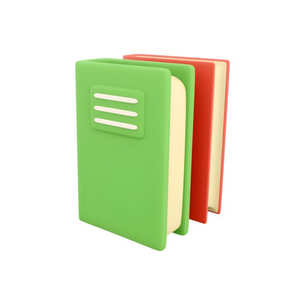 Yeşil ve kırmızı kapaklı renkli kitaplar yığını, bilgi ve öğrenmeyi sembolize ediyor..