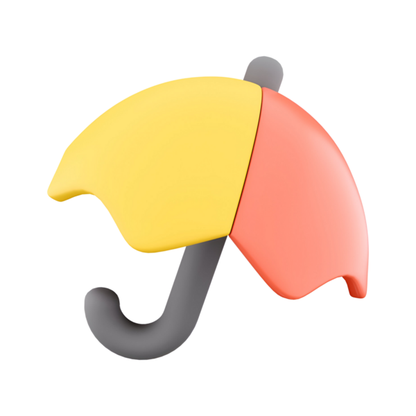 Gri saplı sarı ve kırmızı bir gölgelik içeren renkli bir şemsiye, yağmurdan ve güneşten korunmayı simgeliyor..