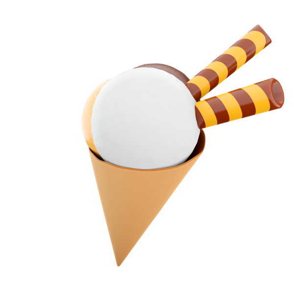 Lezzetli bir dondurma külahı bir kepçe vanilya ve iki çizgili çubukla tatlandırmak için..